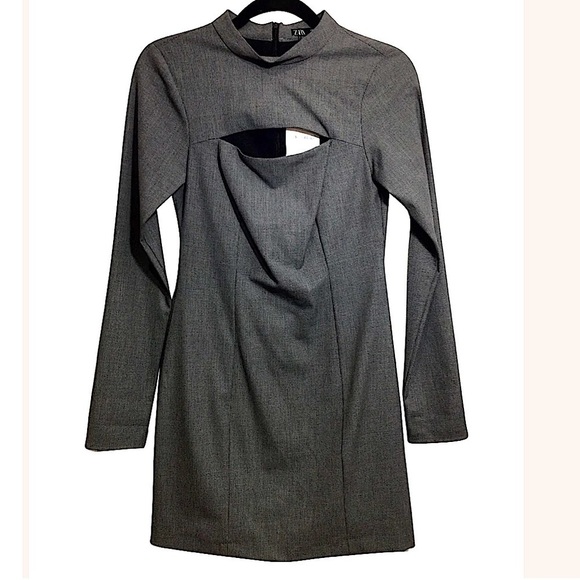 ZARA NWT Houndstooth Front Cut Out Mini Dress - Picture 2 of 5